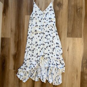 Rails Cream Butterfly Print Ruffle Midi Dress Size Small
